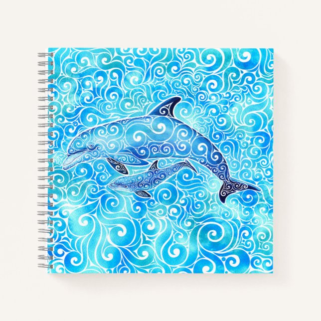 Swirly Dolphin Family  Notebook (Front)
