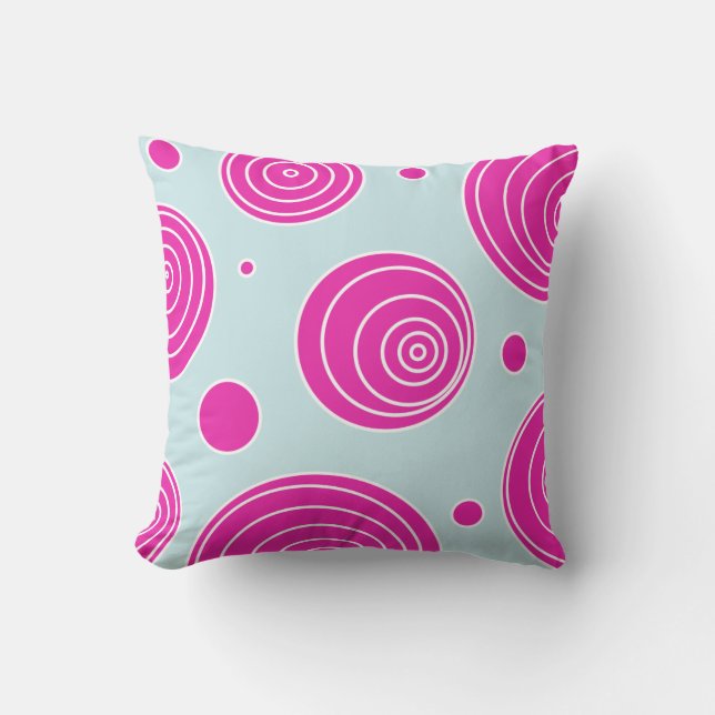 Swirly Dots and Stripes in Light Blue and Pink Throw Pillow (Front)