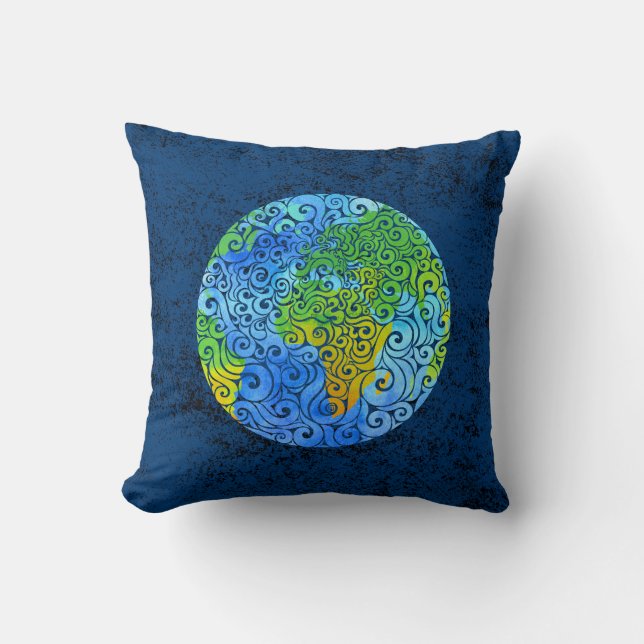 Swirly Earth  Throw Pillow (Front)