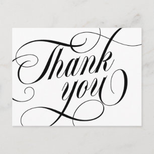 Swirly Elegant Black Script Thank You Postcard