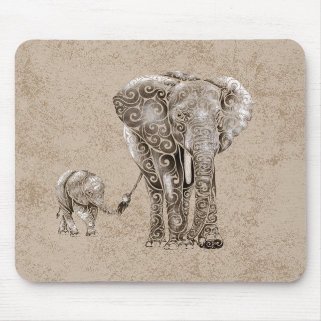 Swirly Elephant Family Mouse Pad (Front)