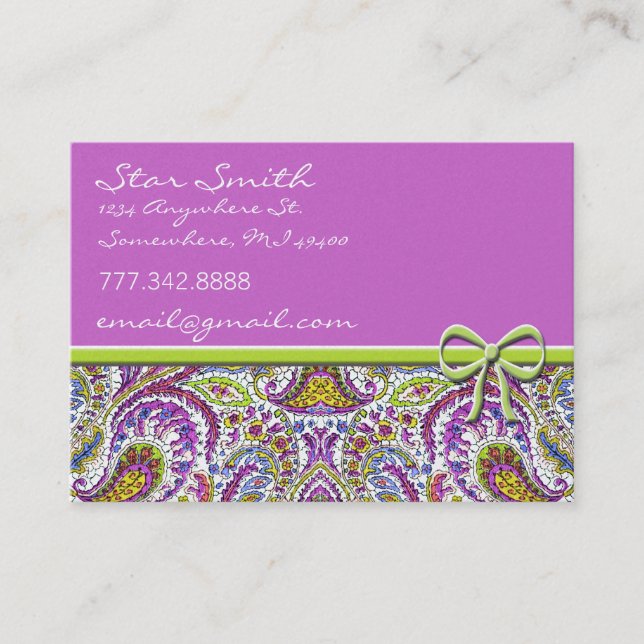 Swirly Floral Paisly Raspberry and Lime Business Card (Front)