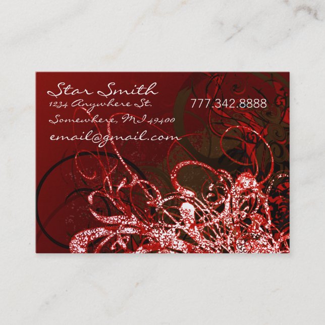Swirly Florals - - Deep Red Business Card (Front)