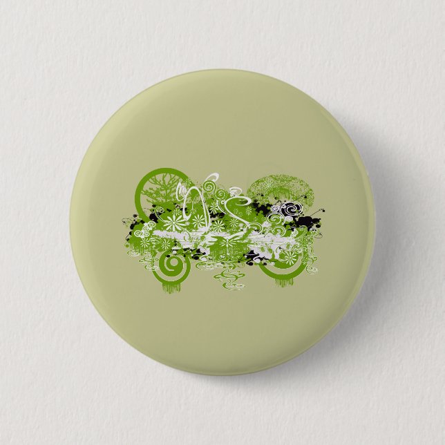 Swirly Flower Design 2 Inch Round Button (Front)