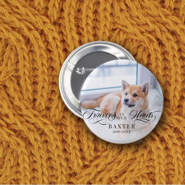 Swirly Forever In Our Hearts Pet Photo 2 Inch Round Button (Creator Uploaded)