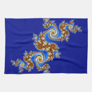 Swirly Fractal Blue Brown Kitchen Towel