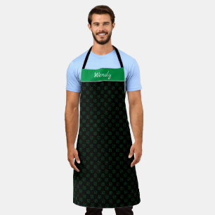 Swirly Green Shamrock Polka Pattern on Black Apron