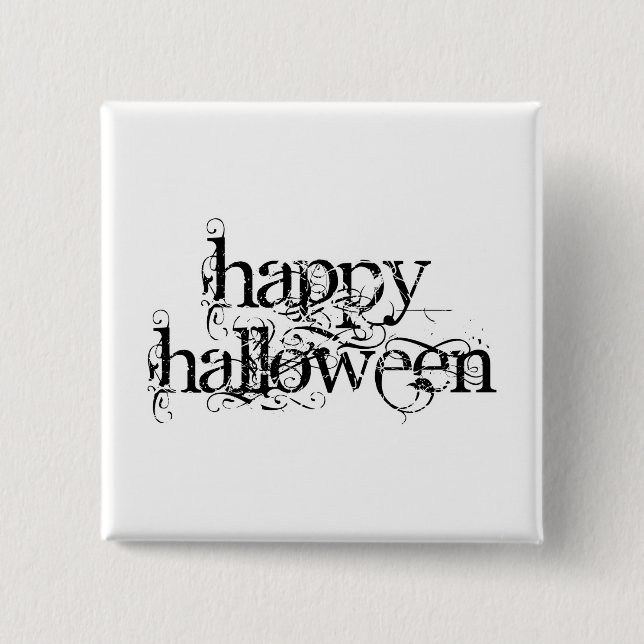 Swirly Grunge Happy Halloween 2 Inch Square Button (Front)