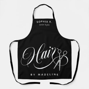 Swirly Hair & Scissors Salon Employee Name Apron