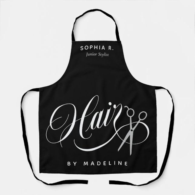 Swirly Hair & Scissors Salon Employee Name Apron (Front)