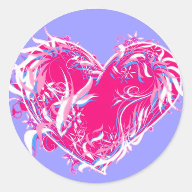 Swirly Heart in Pinks and Purples Classic Round Sticker (Front)