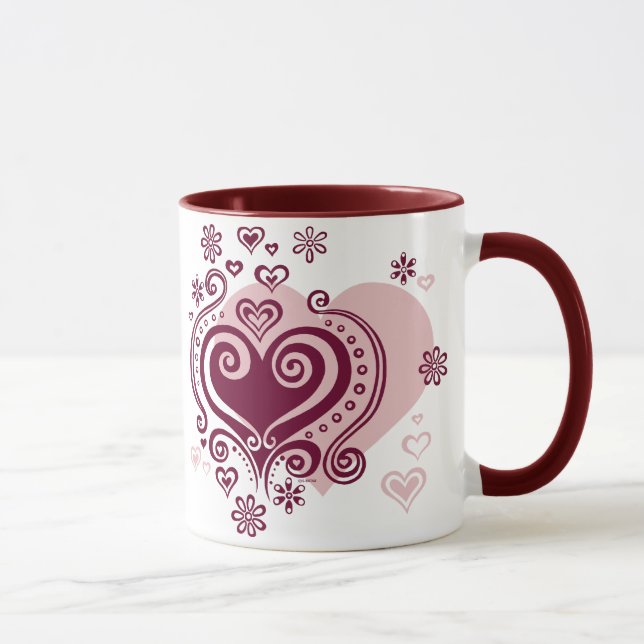 Swirly hearts and flowers Mug (Right)
