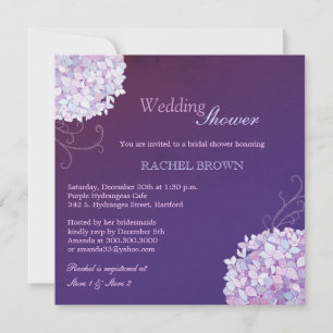 Swirly Hydrangeas Deep Purple Bridal Shower Invitation