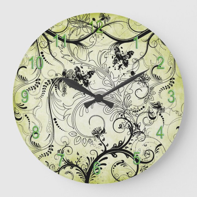 Swirly Leaf Vines Round Wall Clock (Front)