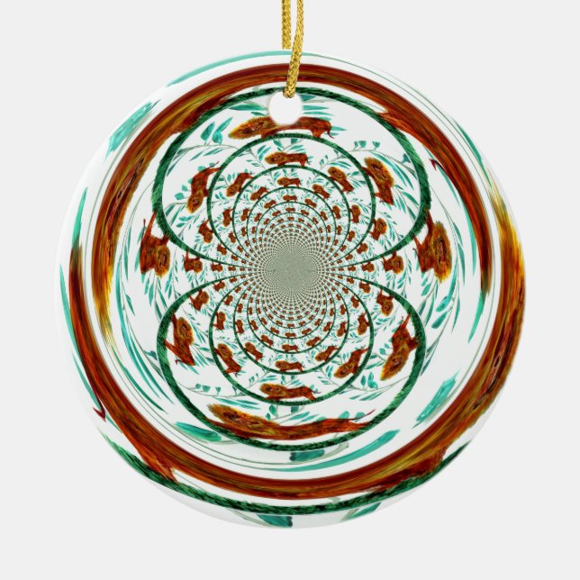 Swirly Lions Wildlife Pattern Ceramic Ornament (Front)