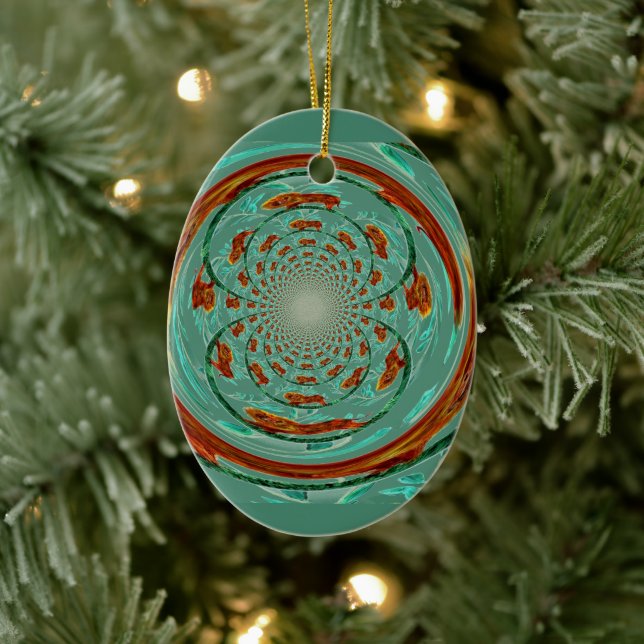 Swirly Lions Wildlife Pattern Custom Colour Ceramic Ornament (Tree)