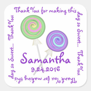 Swirly Lollipops Candy Thank You Square Sticker