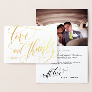 Swirly Love & Thanks Wedding Photo Foil Card