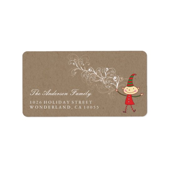 Swirly Magical Cute Elf Christmas Address Labels