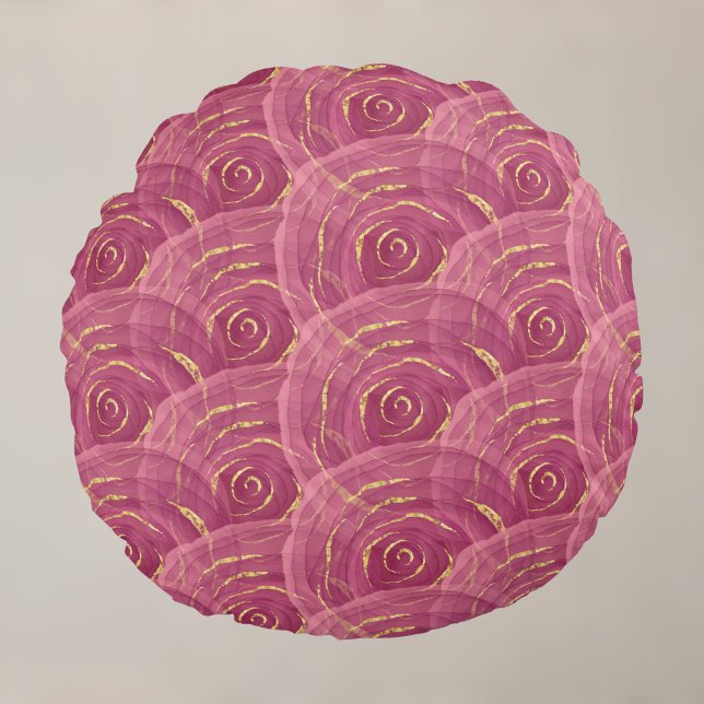 Swirly Mauve Gilded Abstract Rose Pattern Round Pillow (Creator Uploaded)