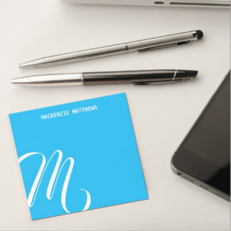 Swirly Monogram Colourful Blue Custom Name Post-it Notes