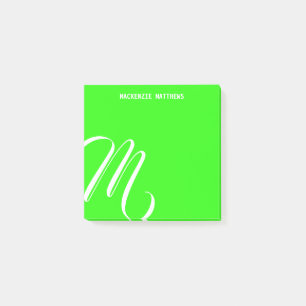 Swirly Monogram Colourful Green Custom Name Post-it Notes