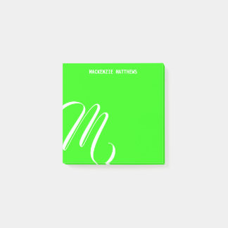 Swirly Monogram Colourful Green Custom Name Post-it Notes