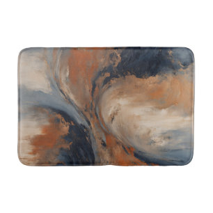 Swirly Navy Blue Orange Light Blue Marble Bath Mat