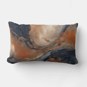 Swirly Navy Blue Orange Light Blue Marble Lumbar Pillow