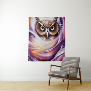 Swirly Oil Paint Splash Ornate Owl Tapestry
