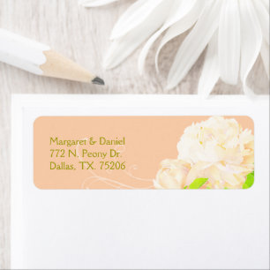 Swirly Peach Peony Wedding Return Address
