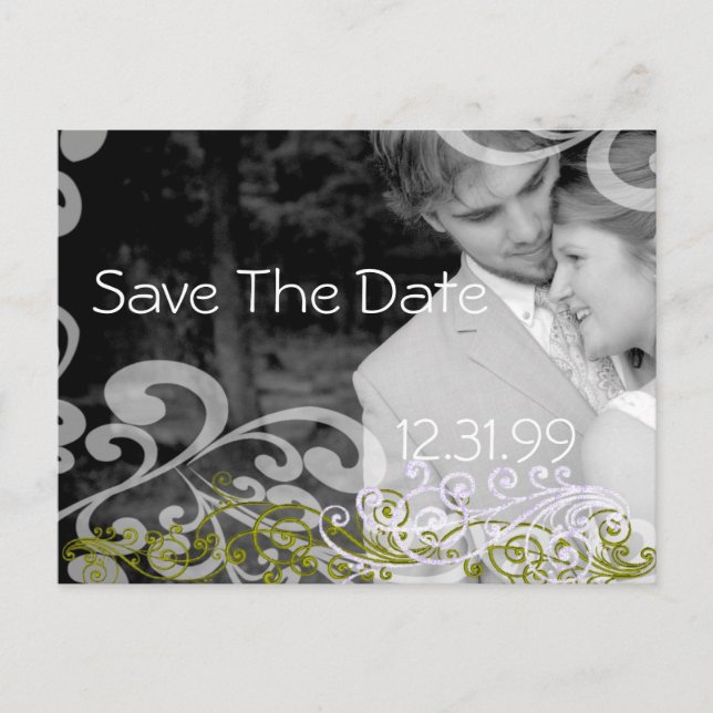 Swirly Photo Save The Date Announcement Postcard (Front)