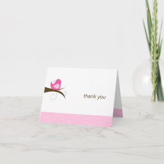 Swirly Pink Bird Note Card Thank You Note Folded