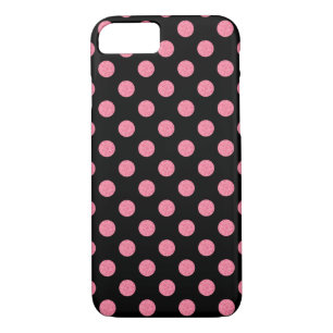 Swirly pink polka dots on black background Case-Mate iPhone case