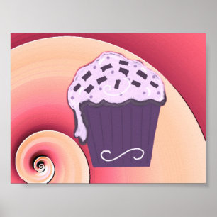Swirly Purple Cupcake Design on Poster