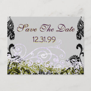 Swirly Purple & Green Save The Date Announcement Postcard