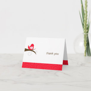 Swirly Red Bird Note Thank You Note Folded