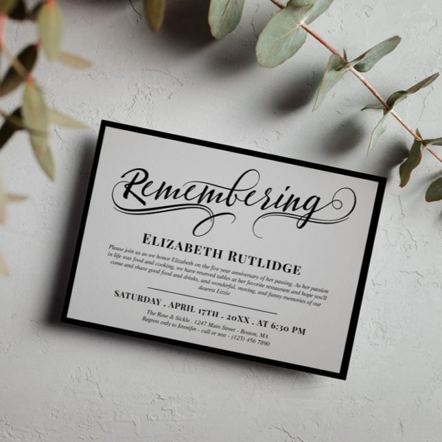 Swirly Remembering Black Grey Death Anniversary Invitation (Creator Uploaded)