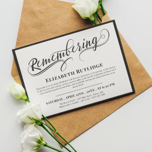 Swirly Remembering Black White Death Anniversary Invitation