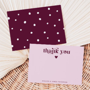 Swirly Retro Thank You Heart Cranberry Card