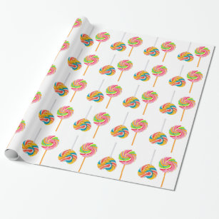 Swirly Rock Candy Cane Lollipop Wrapping Paper