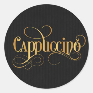 Swirly Script Calligraphy Cappuccino Gold on Black Classic Round Sticker