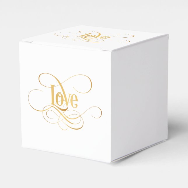 Swirly Script Calligraphy Love Gold on Black Favor Box (Front Side)