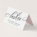 Swirly Script Lash Artist Aftercare Business Card<br><div class="desc">Folded business card for a lash artist with contact information and eyelash extension aftercare instructions for your clients. On the cover, lashes is written in a swooping swirly script above your name and service. Inside, the same script headlines your aftercare instructions which you can write on a blush pink background....</div>