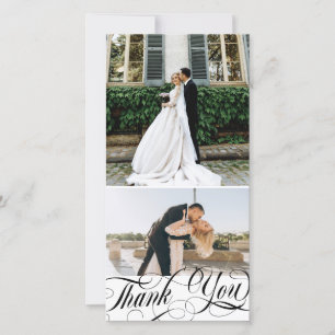 Swirly Script Thank You 2 Wedding Photos Card