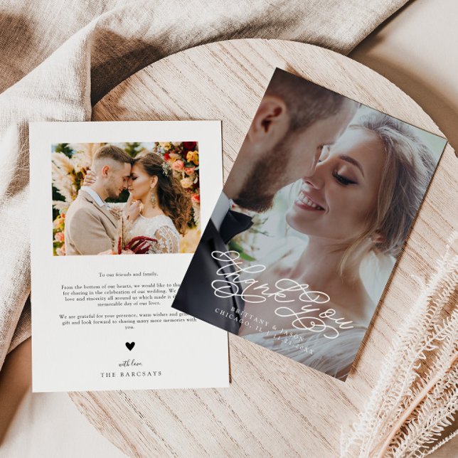 Swirly Script Thank You Wedding Photo Card (Creator Uploaded)