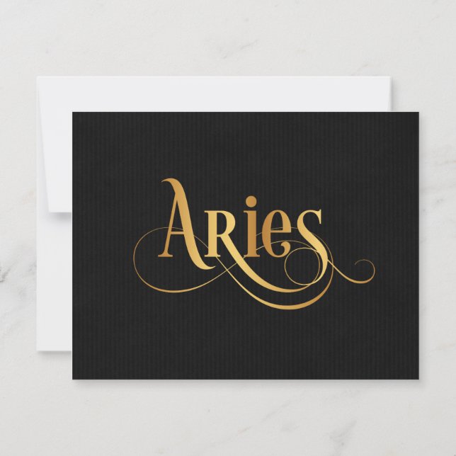 Swirly Script Zodiac Sign Aries Gold on Black Invitation (Back)