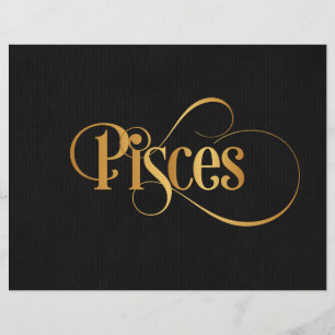 Swirly Script Zodiac Sign Pisces Gold on Black Flyer