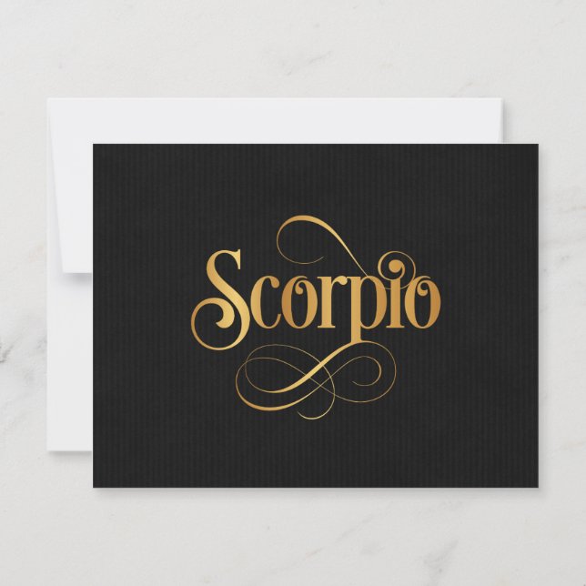 Swirly Script Zodiac Sign Scorpio Gold on Black Invitation (Back)