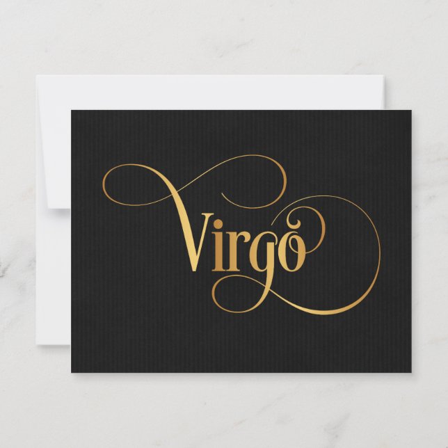 Swirly Script Zodiac Sign Virgo Gold on Black Invitation (Back)